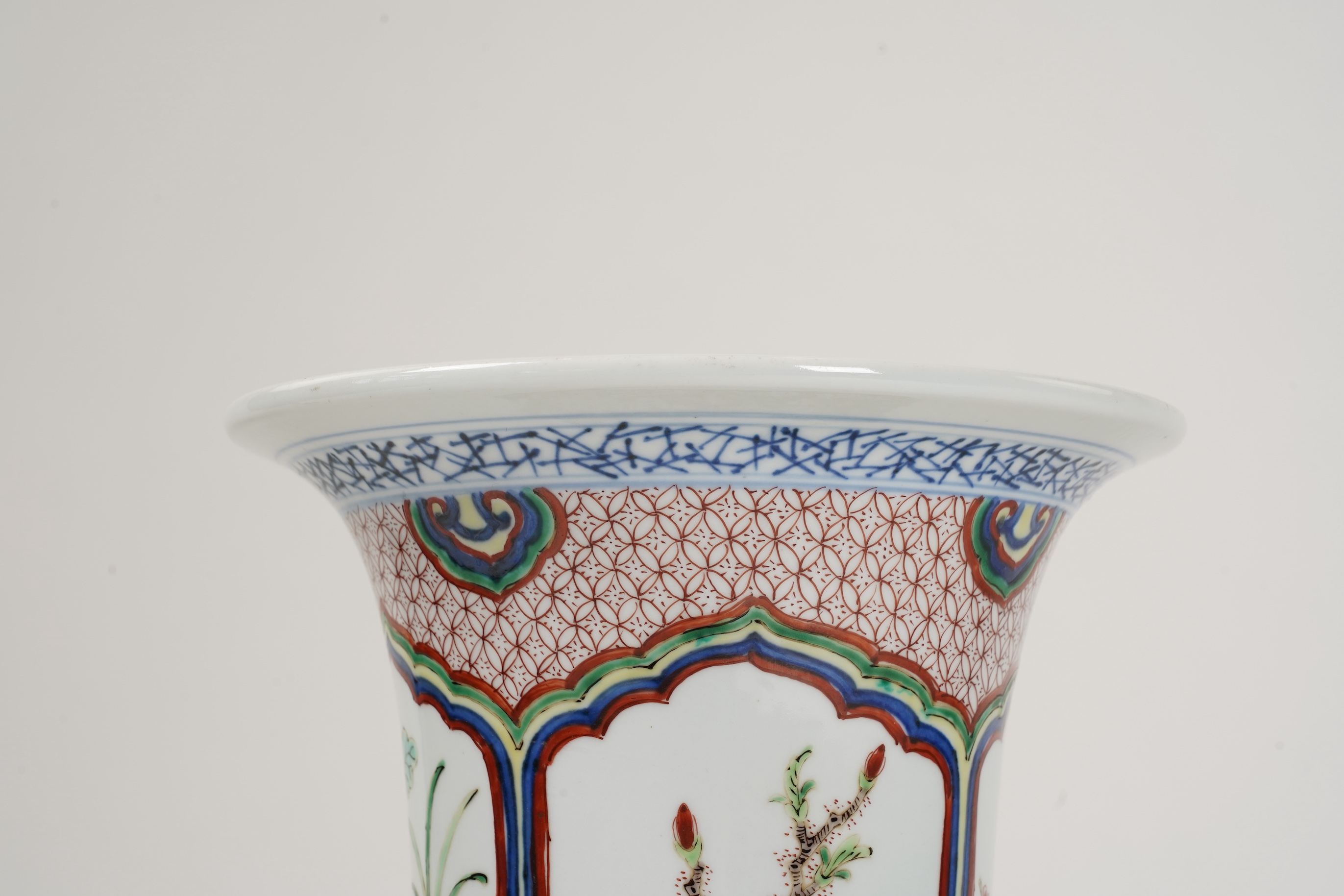 A Chinese wucai gu-shaped vase